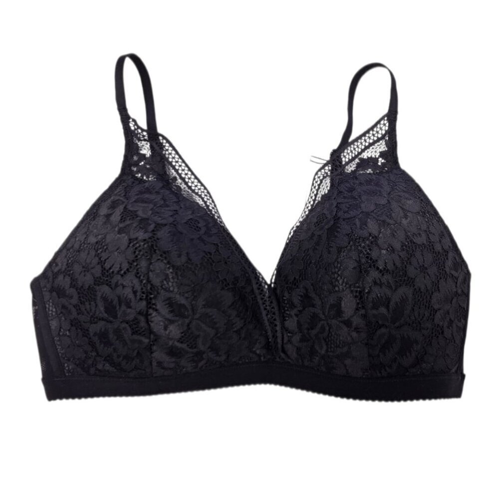Knix Lace Deep V Bralette, Black, Wireless, Size XL Fits Sizes 38A-DD